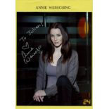 Annie Wersching signed colour photo. Dedicated. An American Actress. On an A4 Yellow sheet photo