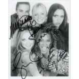 Spice Girls multi signed 10x8 inch black and white photo includes all five group members signatures.