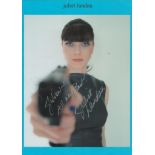 Juliet Landau signed colour photo. Dedicated. An American Actress. On an A4 Blue sheet. Good