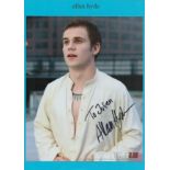 Allan Hyde signed colour photo. Dedicated. Promo. True Blood. Danish Actor. On an A4 Blue sheet.