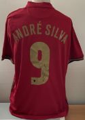 Football Andre Silva signed Portugal replica home shirt size large. Good condition. All autographs