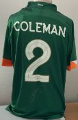Football Seamus Coleman signed Ireland replica home shirt size large. Good condition. All autographs