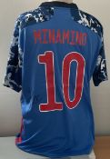 Football Takumi Minamino signed Japan replica home shirt size large. Good condition. All