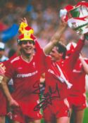 Football Jim Beglin signed 12x8 inch Liverpool colour photo pictured celebrating with the FA Cup.