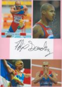 Athletics Felix Sanchez 12x8 inch signature piece includes signed white card and four colour