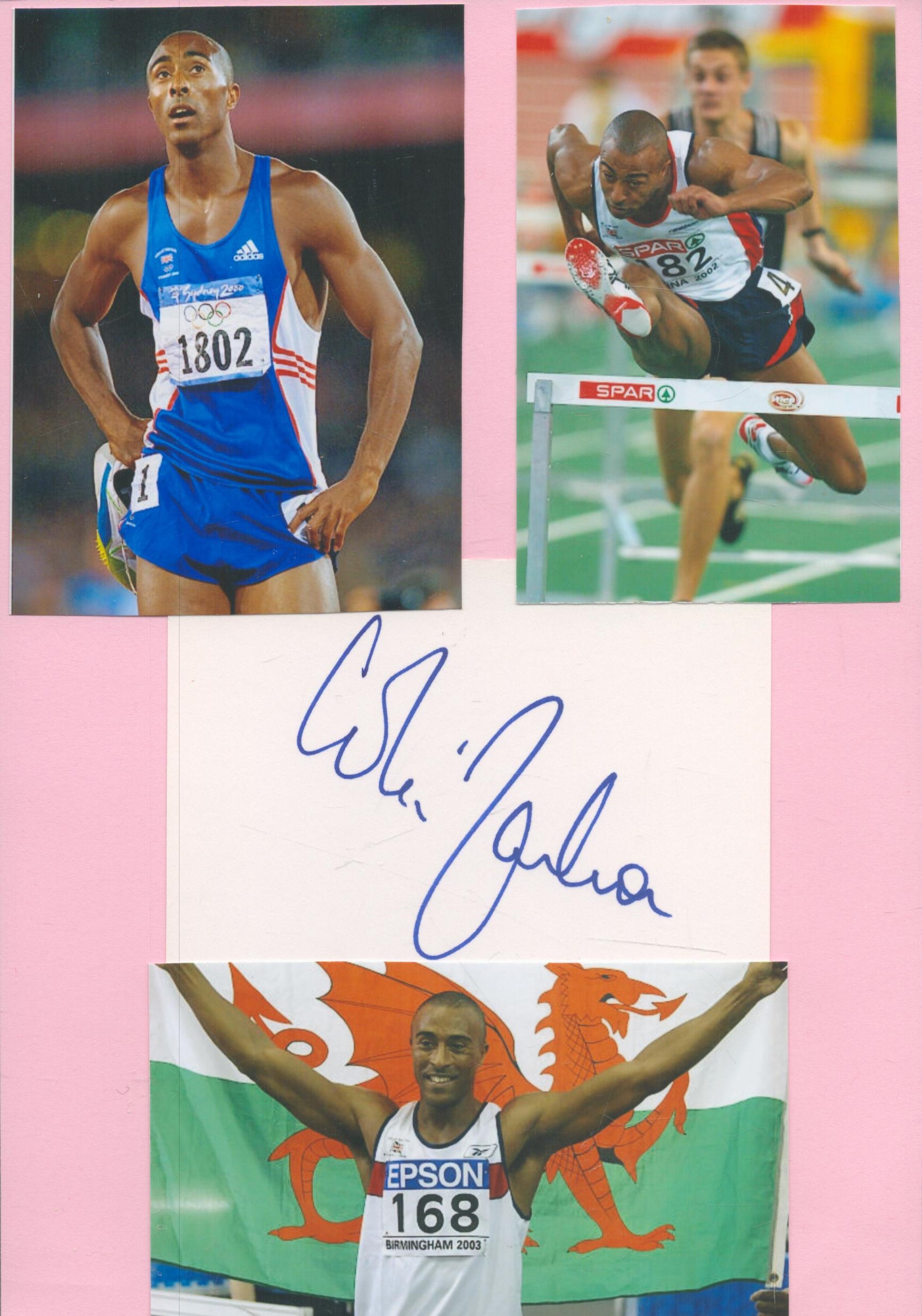 Athletics Colin Jackson 8x6 inch signature piece includes signed album page and three colour