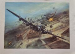 WW2 Colour Print - The Augsburg Raid, by Chris Stothard. Measures 28x20 inches appx. Good Condition.