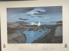 WW2 Colour Print Titled Operation Chastise by John Larder Special Edition 95/250. signed in pencil