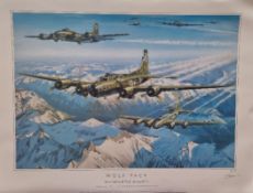 WW2 Colour Print Titled WOLF PACK - 2nd Lt. Robert H. Wolff - Boeing B17-E by Benjamin