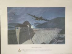 WW2 Colour Print Titled Breaching the Eder by Simon Smith Measuring 22x26 inches appx. Very Good
