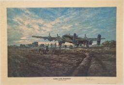 WW2 Colour Nostalgic Print Titled Early One Morning- Handley Page Halifax by John Rayson. Signed