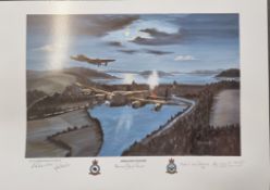 WW2 Colour Print Titled Operation Chastise by John Larder Signed in pencil by Norman Spud Boorer,