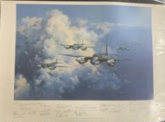 Mosquito By Frank Wootton WW2 Colour Print. Signed in pencil by 21 people including the artist Frank