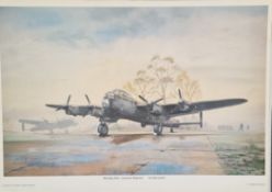 WW2 Colour Print Titled Morning After - Lancaster Dispersal by John Larder. Signed in pen by John