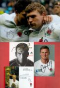 England Rugby Collection of 5 Signatures on Photos, Bio Cards and Signature Cards. Good condition.