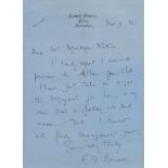 E F Benson ALS dated 2/3/1935. Novelist. Good condition. All autographs are genuine hand signed