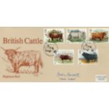 Judy Bennett Signed Havering FDC British Cattle - Highland Bull, 06/03/1984, with 5 x Stamps and 2 x