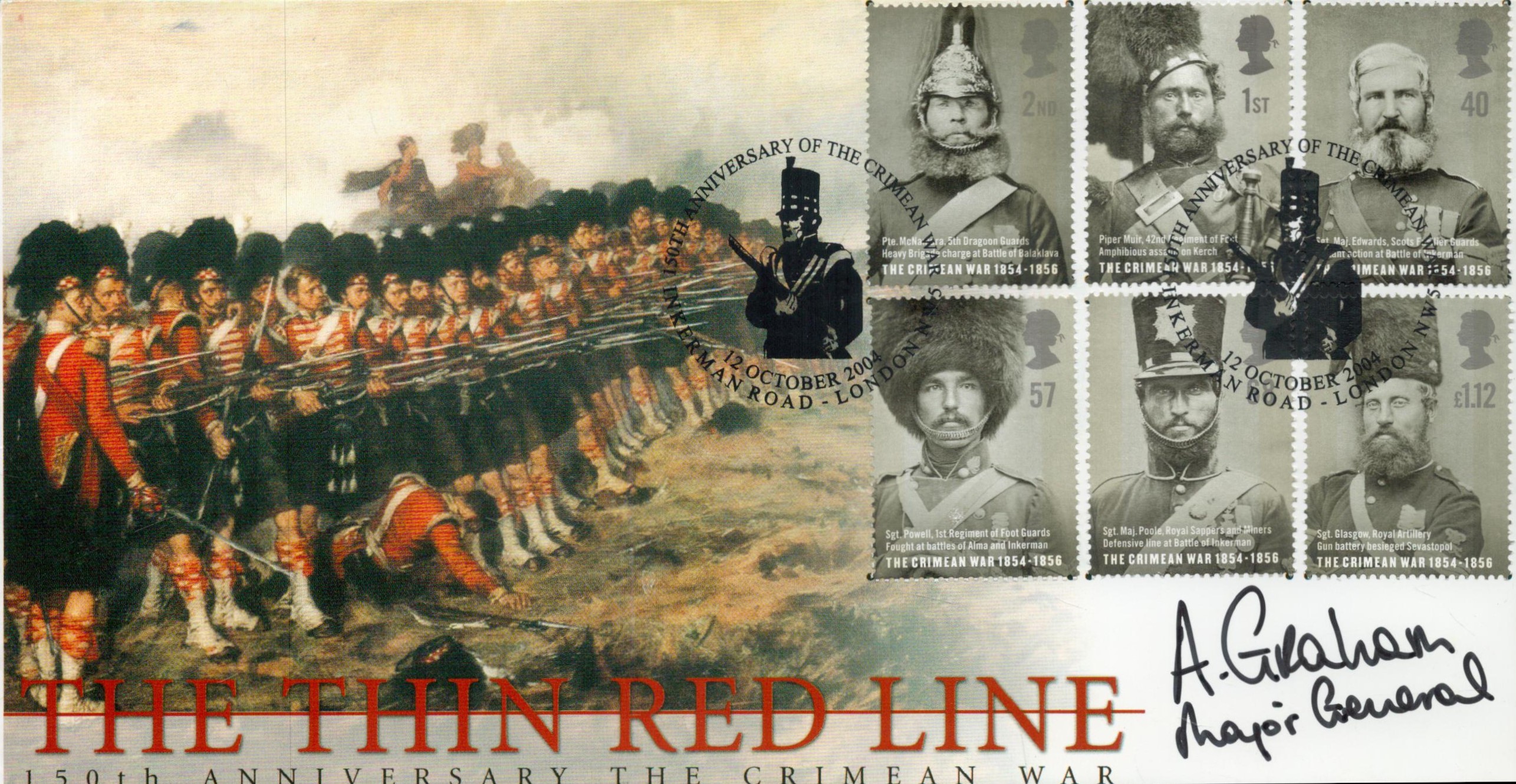 Major General A Graham Signed Scott FDC The Thin Red Line - 150th Anniversary of the Crimean War,