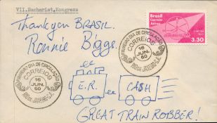 Ronnie Biggs, member of the 1963 Great Train Robbery gang. A signed Brazilian FDC with train