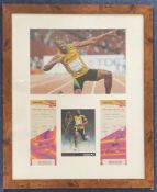 Usain Bolt 22x18 inch overall framed and mounted signature piece includes signed colour photo ,1