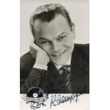 Bert Kaempfert, a signed and dedicated 5.5x3.5 Polydor photo with recording details to back. A