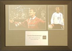 Teddy Sheringham 18x12 overall mounted signature piece includes signed colour photo, one unsigned