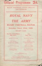 Official Programme. Rugby Football Union Ground, Twickenham. Royal Navy V The Army Rugby Football