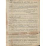 Pamphlet. Mr Gladstone on February 10th 1885. Pamphlet on single sheet. Produced February 1885.