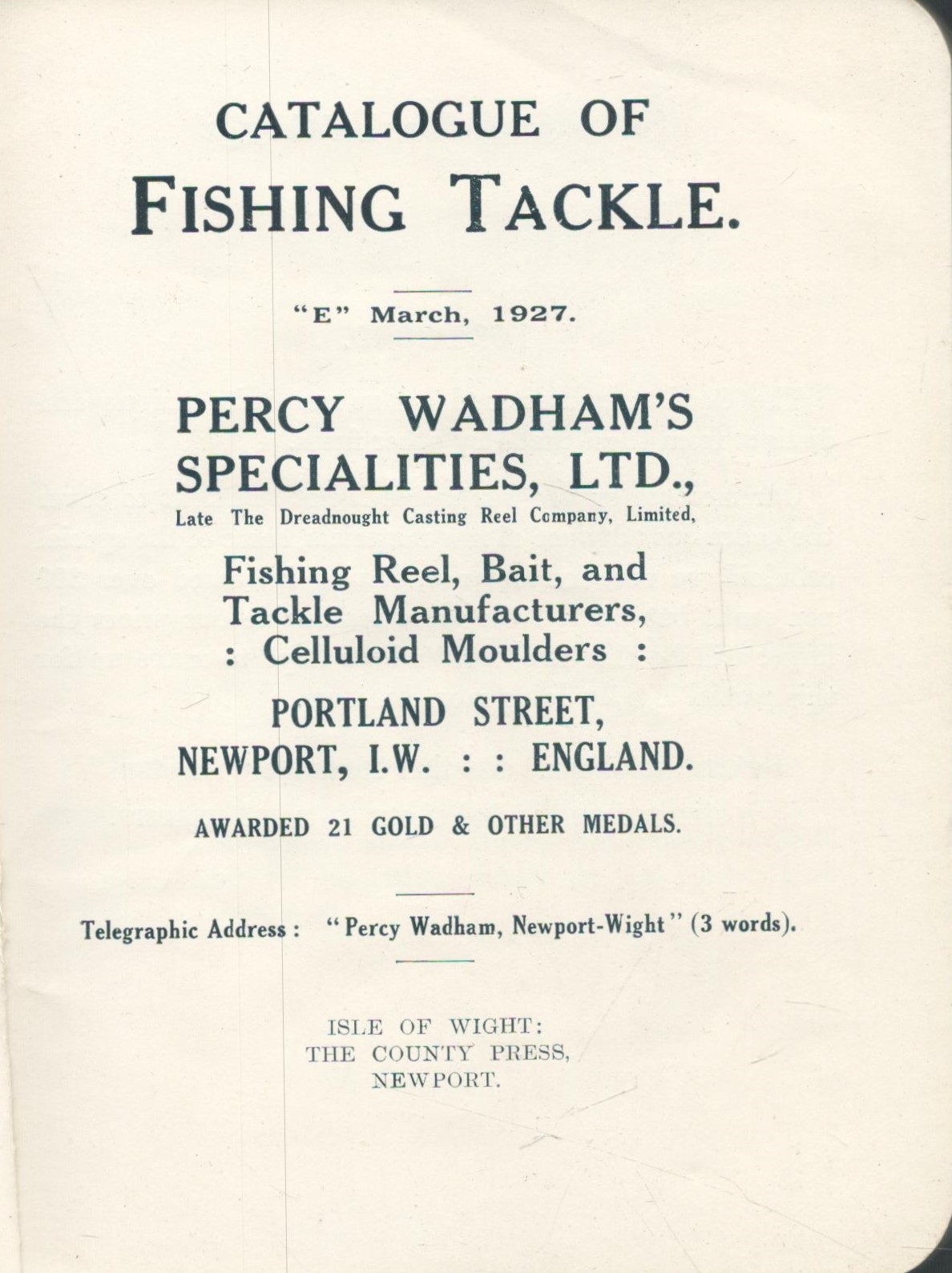 Catalogue of Fishing Tackle. 'E' March 1927. Percy Wadham's Specialities Ltd. Late the Dreadnought - Bild 2 aus 2