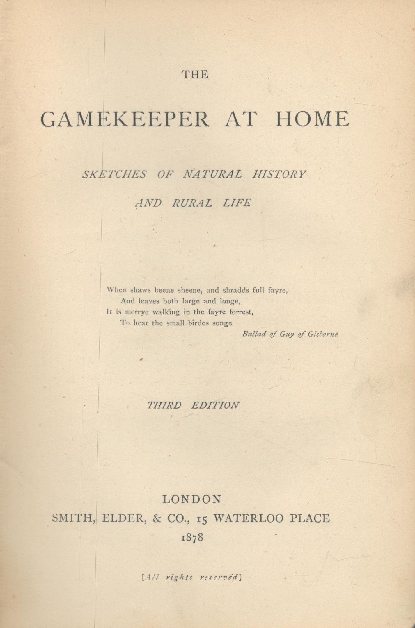 The Gamekeeper at Home: Sketches of Natural History and Rural Life. 3rd edition 1878. Published by - Image 2 of 2