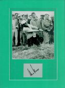 Mounted Signature of Gary Player with Black and White Photo. Mounted on Green Card with Signature.
