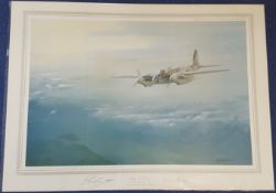 Air Vice Marshal Don Bennett and Leonard Pearman Signed Print Titled Enemy Coast Below by Leonard