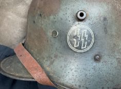 WW2 German Helmet with Double SS Emblem (one each side) with lining and Chin Strap, good