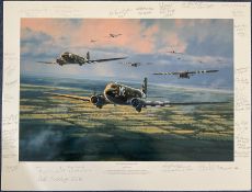 Anthony Saunders Multi-Signed Limited Edition Print Titled Skytrain To Normandy by Anthony Saunders,