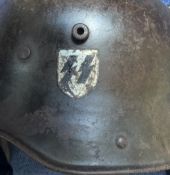 WW2 German Helmet with Double SS Emblem (one each side) with no lining or Chin Strap, with a hole in