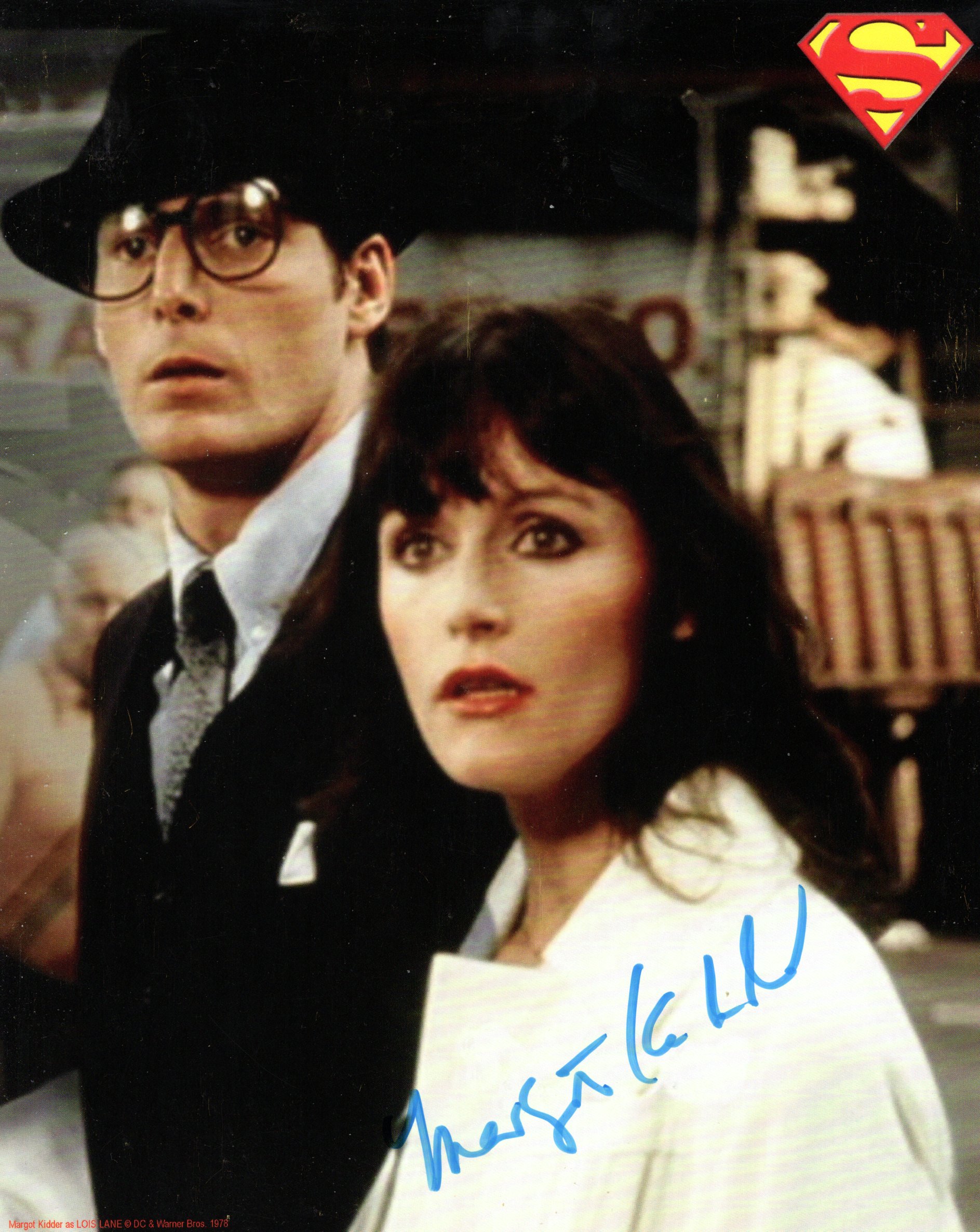 Superman movie photo signed by the late Margot Kidder who played Lois Lane. Good condition. All
