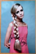 Model Twiggy Lawson signed superb colour 12 x 8 pink dress portrait photo. Good condition. All