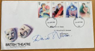 David Niven Pink Panther actor signed 1982 British Theatre FDC. With neat, typed address Ayr FDI