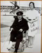 On the Buses Kate Williams signed amusing 10 x 8 b/w photo with Blakey in Wheelchair with leg in