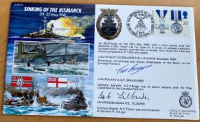 Sink the Bismarck cover signed by Ted Briggs and R Tilburn, two of the only three survivors of the