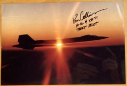 Ken Collins A.12 and Sr-71 Test Pilot Signed 12 X 8 Colour Sr71 In Flight Sunset Photo. Good