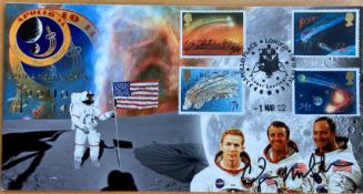 Apollo 14 moonwalker Dr Edgar Mitchell signed 2002 Apollo 14 commemorative FDC. Good condition.