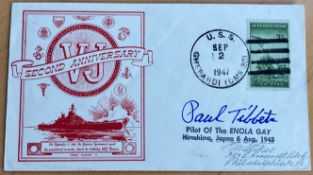 WW2 Atom Bomber Brig Paul Tibbets signed 1947 VJ Day 2nd Ann US FDC, Rare cover. Good condition. All