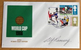Football Sir Alf Ramsey signed 1966 World Cup FDC with Liverpool FDI postmark. Good condition. All