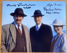 Poirot trebles signed cast 10 x 8 colour photo. Phillip Jackson, Hugh Fraser and Pauline Moran,
