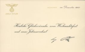 Adolf Hitler Printed autograph on 1940 printed compliment card. Good Condition. We combine postage