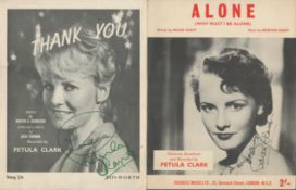 Petula Clark, singer. Two signed A signed music sheets for 'Alone' and 'Thank You'. Good condition