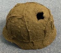 WW2 German Helmet with wire which appears to have been Dug Up / Excavated, Has a hole in the top