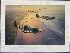 Anthony Saunders Multi-Signed Limited Edition Print Titled Ace Over Normandy by Anthony Saunders,
