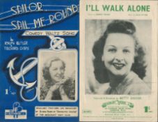 British Actresses and singers. Two signed music sheets: Betty Driver, 'I'll Walk Alone' and Doris